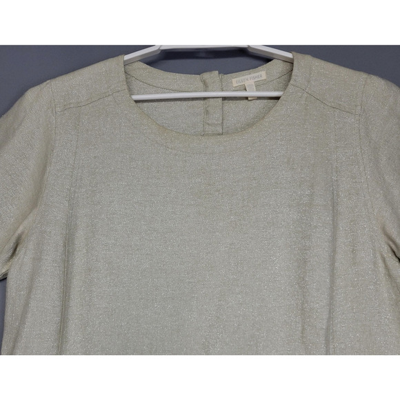 Eileen Fisher Dress Womens Large Beige Metallic Organic Linen Shift Lagenlook - Picture 3 of 14